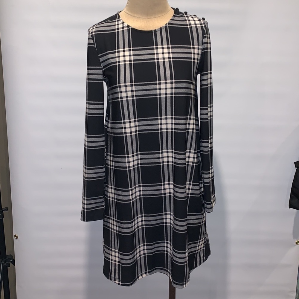 Mango Basics black and white plaid dress, Size 4